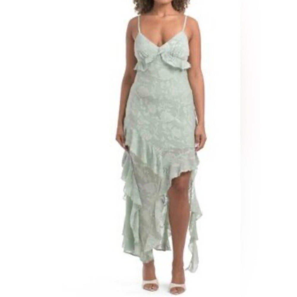 Alison + Kelly NWT Mint Green Floral High Low Ruffle Dress Size XL